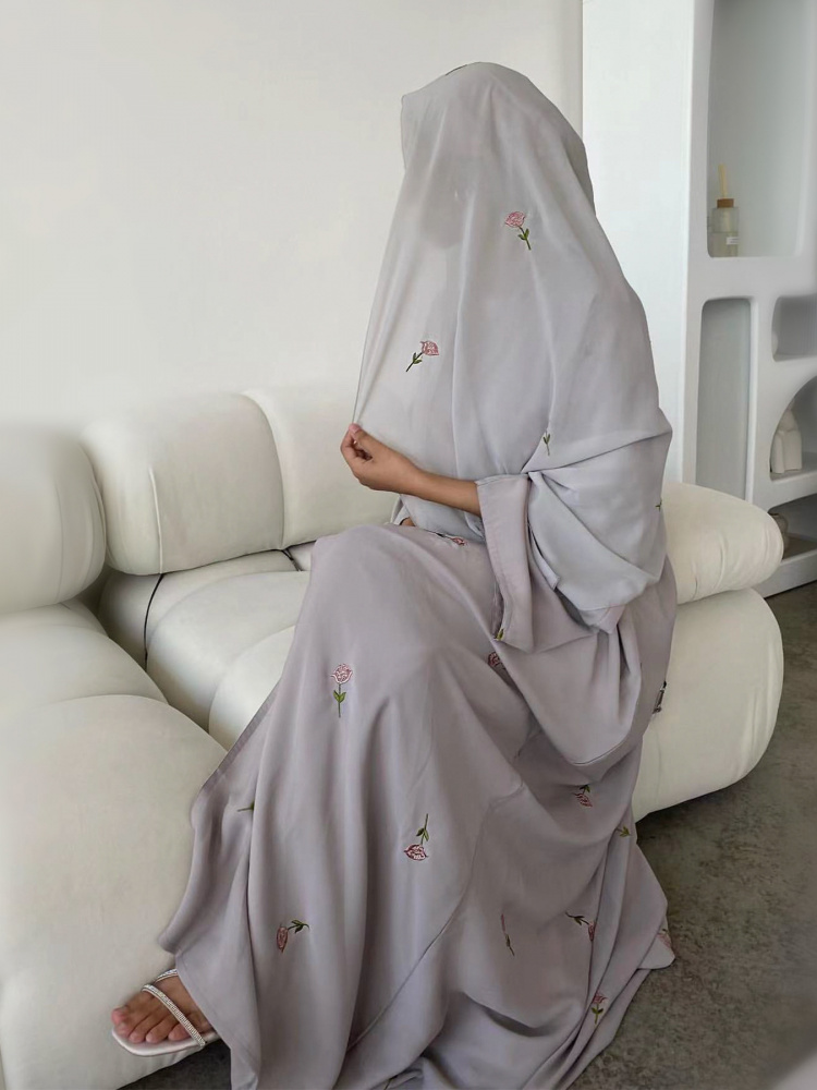 Ethnic Fashion Dubai - Elegant Embroidered Flower Open Cardigan Loriya