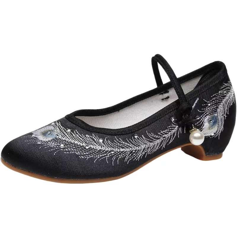 Women New Low Heel Silk Embroi - Ethnic Fabric 评论和价格