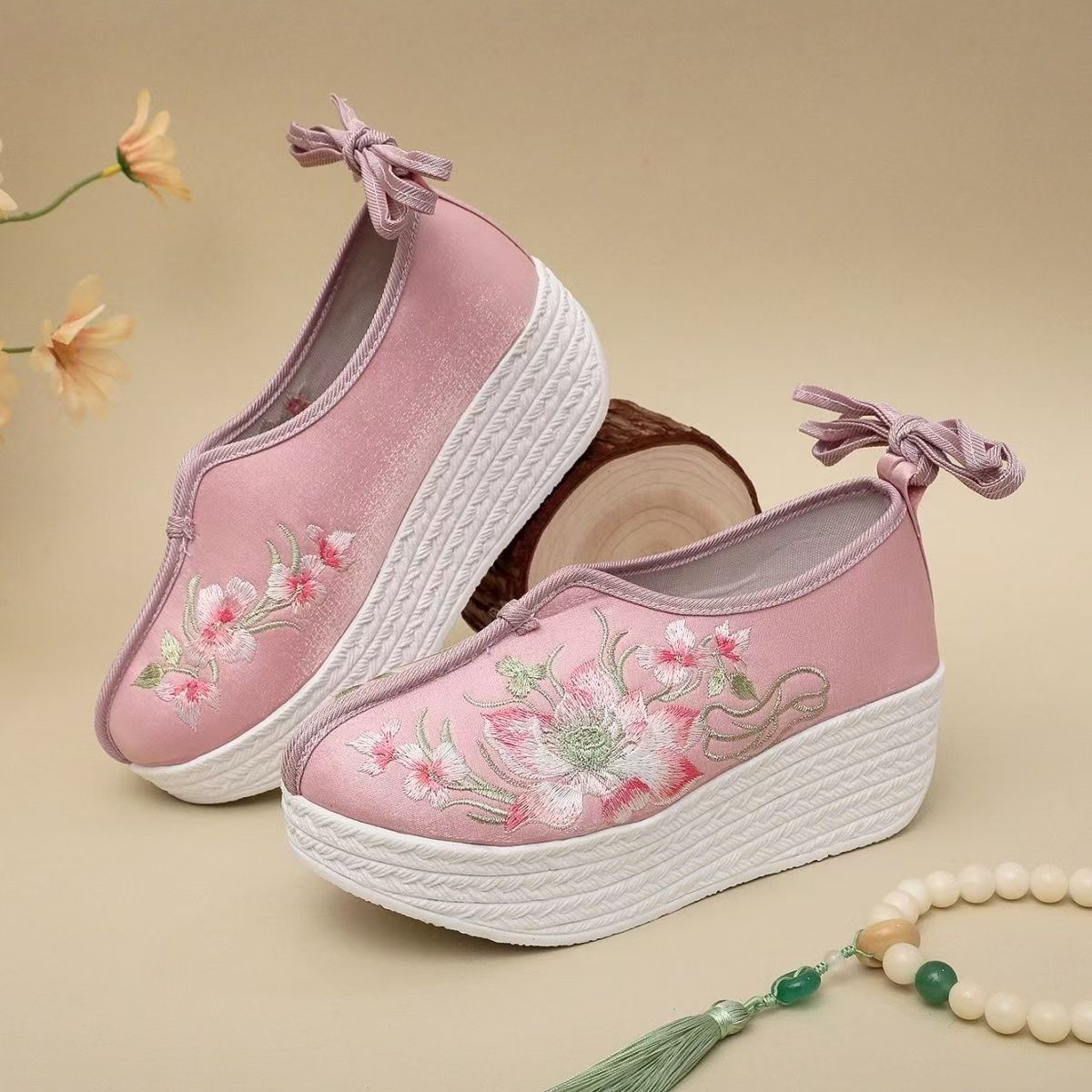 Woman Ethnic Style Wedges Embr - Ethnic Fabric 评论和价格