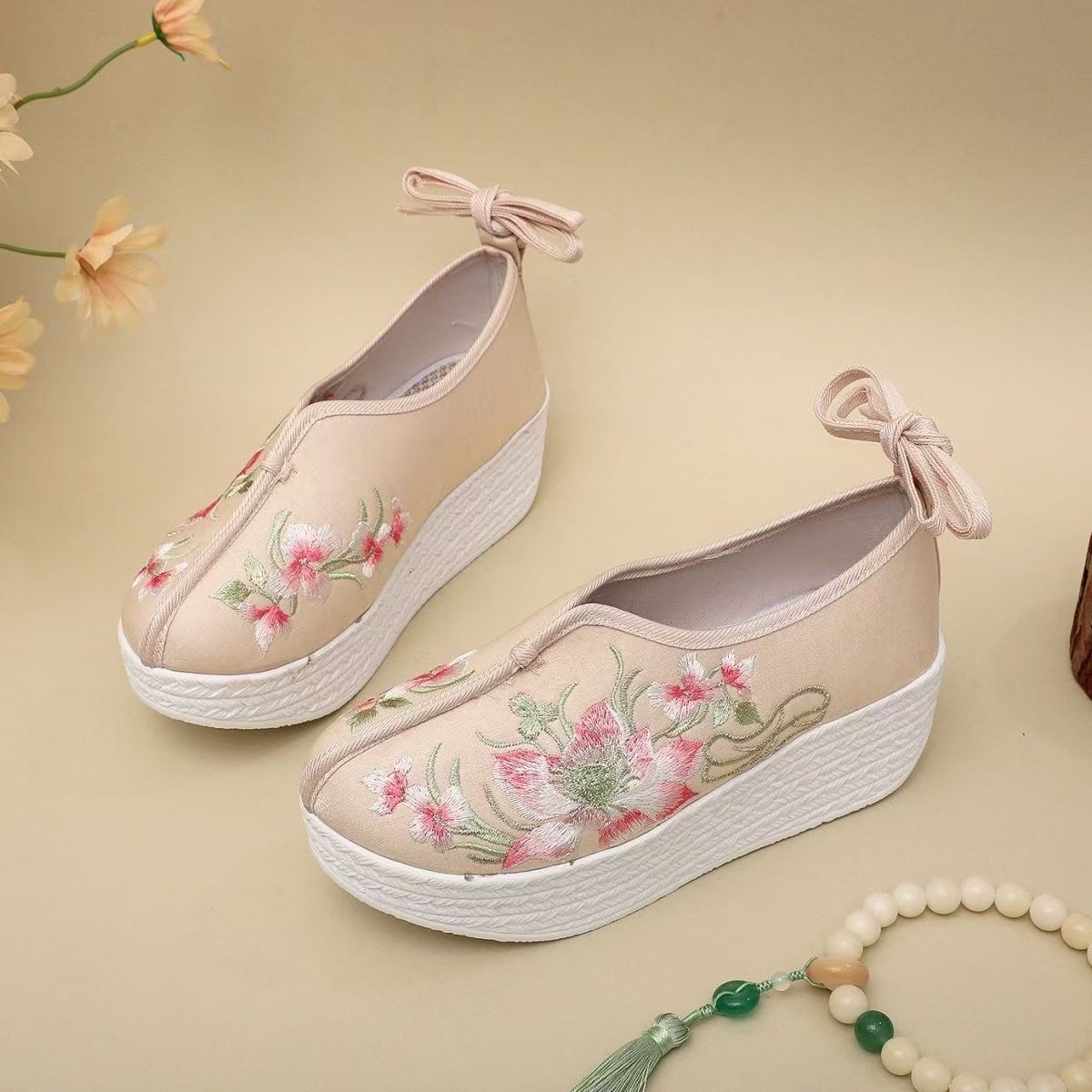 Woman Ethnic Style Wedges Embr - Ethnic Fabric 评论和价格