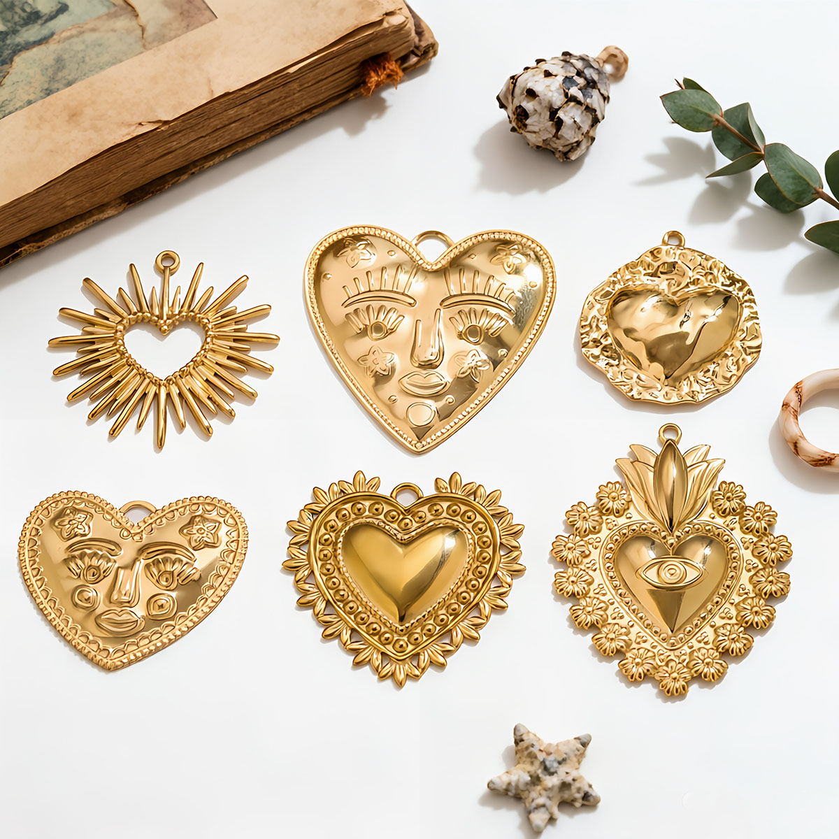 5Pcs PVD Gold Stainless Steel  - Ethnic Fashion Jewellery 评论和价格