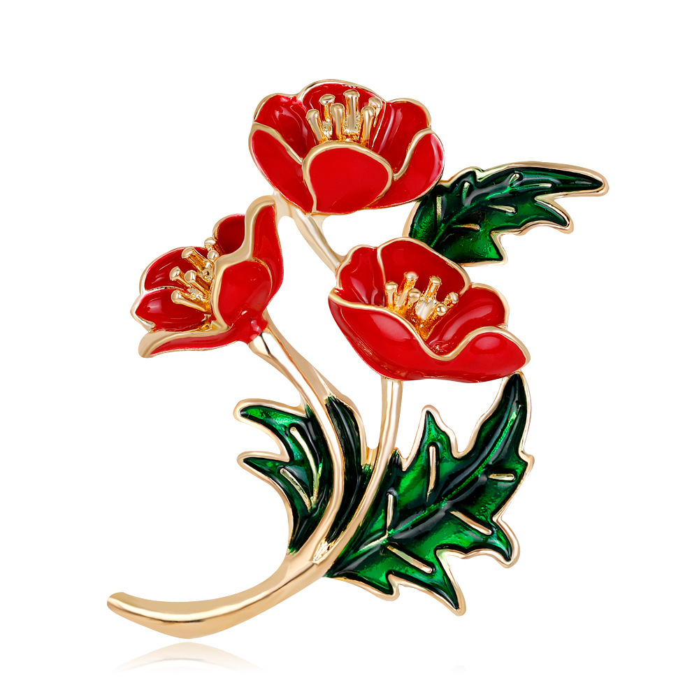 Enameled Red Poppy Flower Broo - Ethnic Fashion Uk 评论和价格